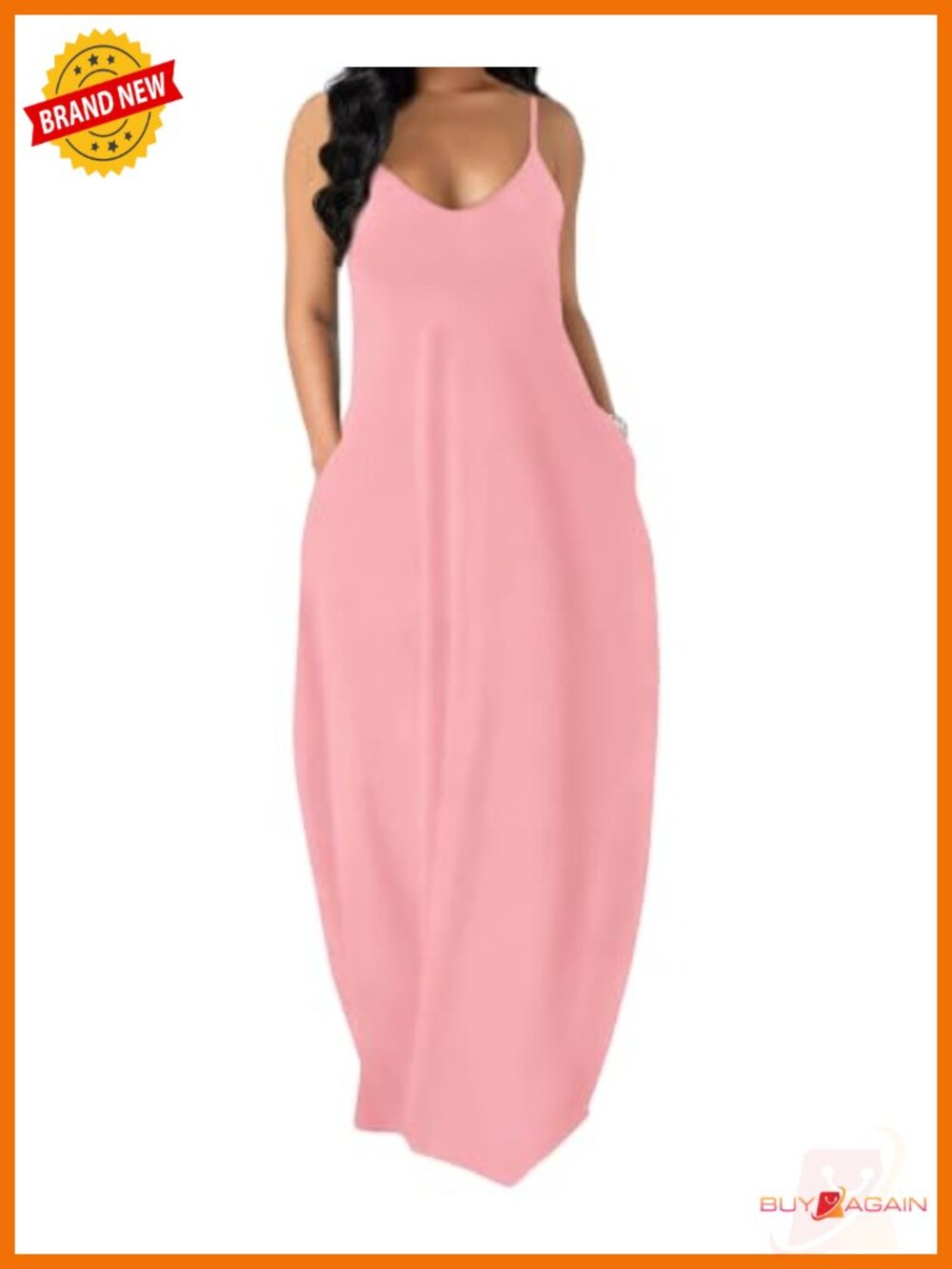 OFEEFAN Women's Maxi Dress Spaghetti Strap V Neck with Pockets Casual Summer